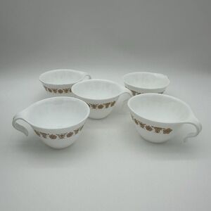 Set Of 5 Vintage Corelle Butterfly Gold Hook Handle Coffee‎ Tea Cups 1960's